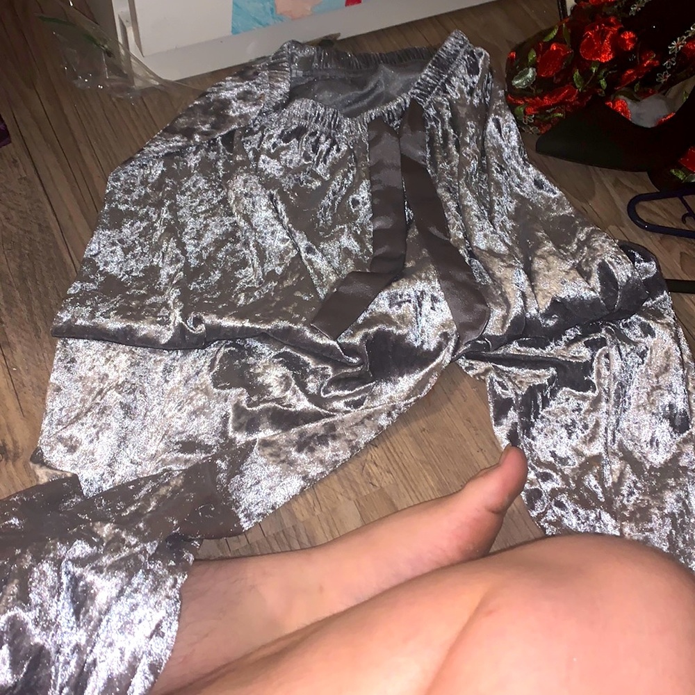 Silver crushed velvet L pajama pants